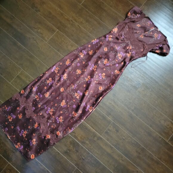 Free People Butterfly Babe Maxi Dress Womens M Y2K Chocolate Brown Lace Satin - Picture 3 of 8